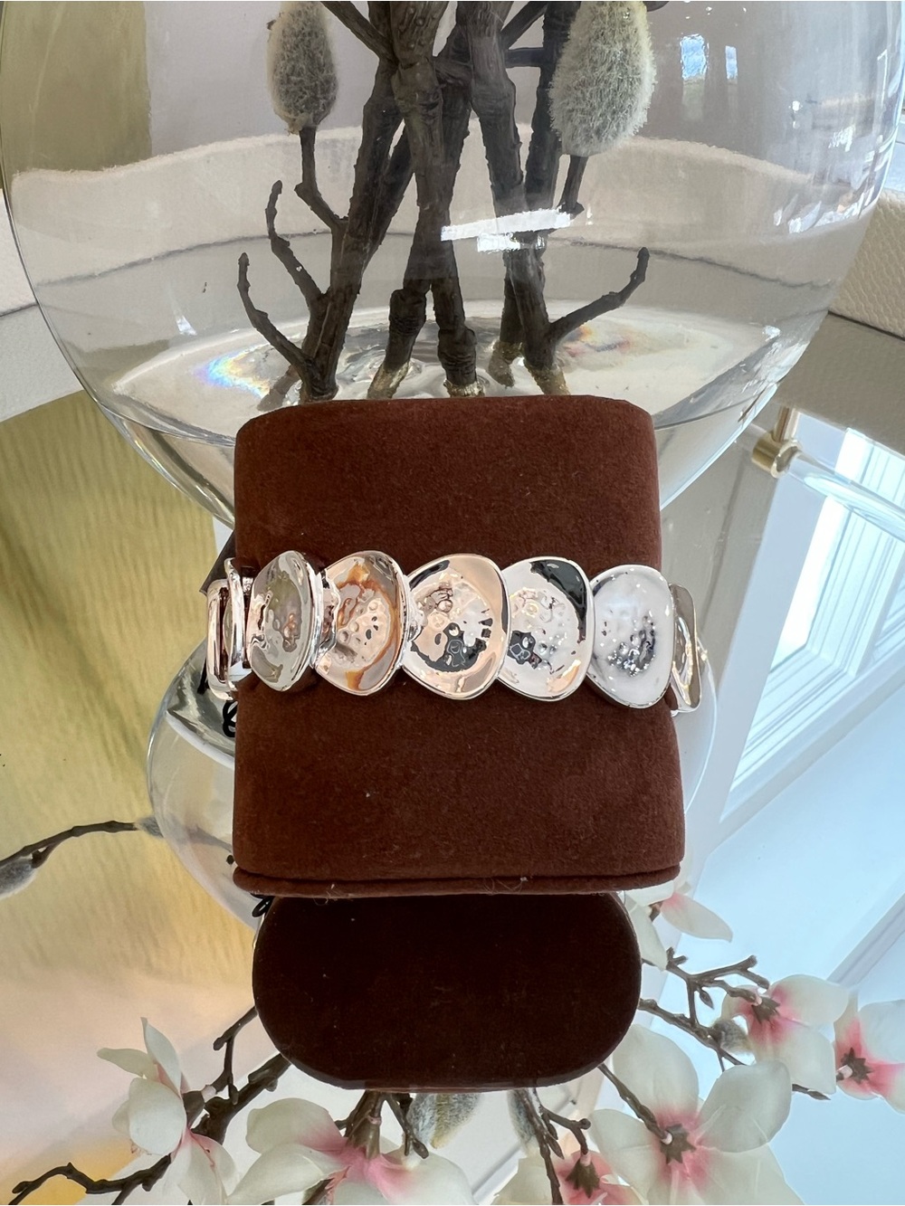 Polished Silver Disc Link Bracelet - Reflective Silver Finish